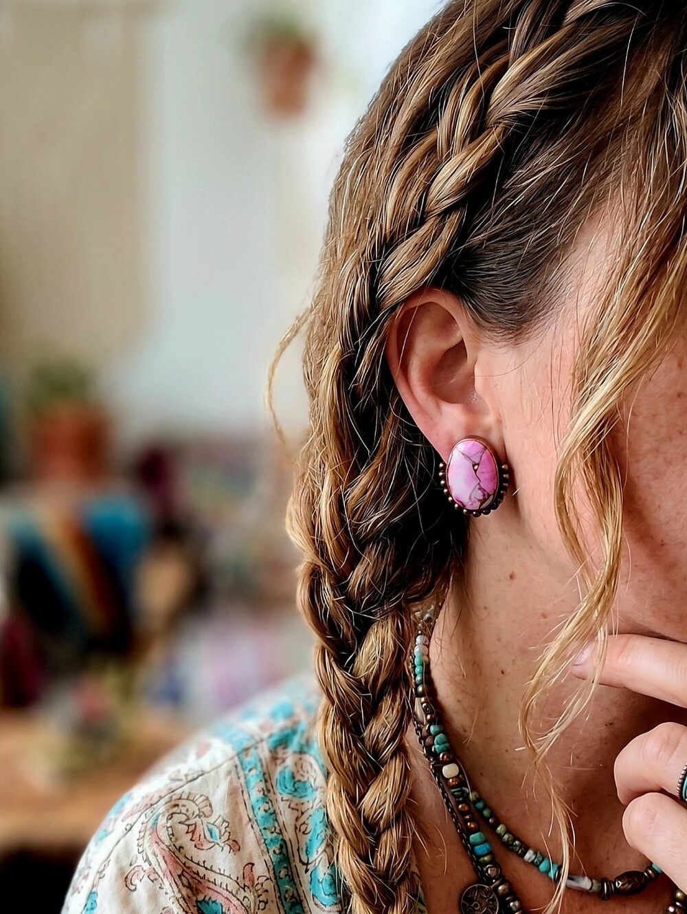 Cotton Candy Pink Torquoise Stone Earrings